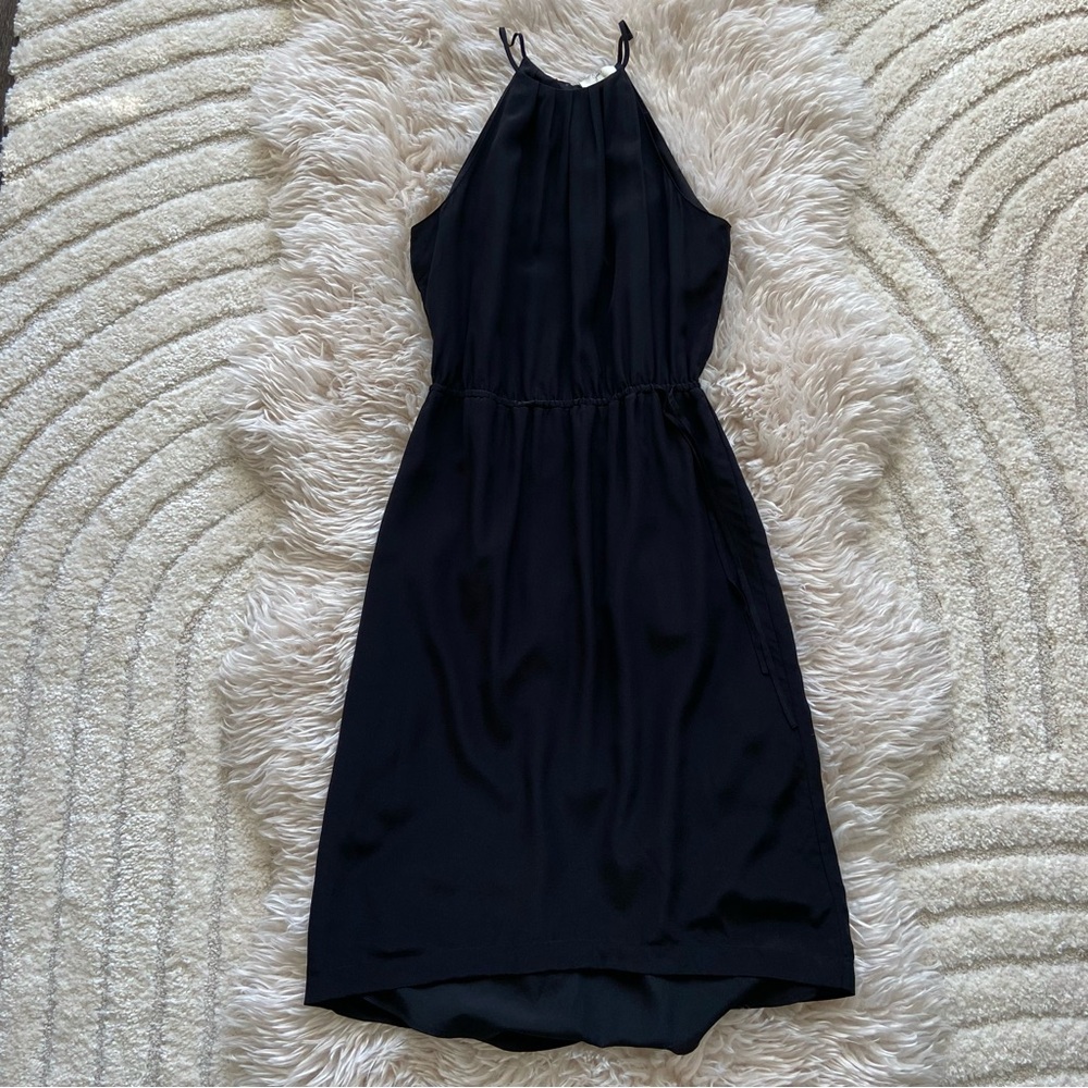 NWT JOIE Black Florilege Grecian  Drawstring Waist High Low Midi Silk Dress XS